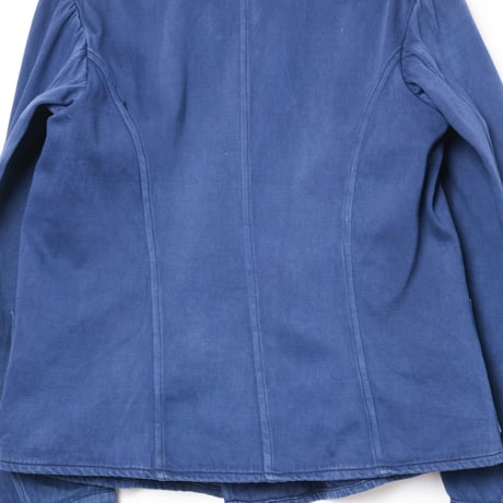 30s France Vintage Adolphe Lafont Blue Moleskin Double Breasted Work Jacket