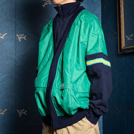 80s Vintage adidas Ventex Green × Navy Track Jacket Dead Stock (Made in France)