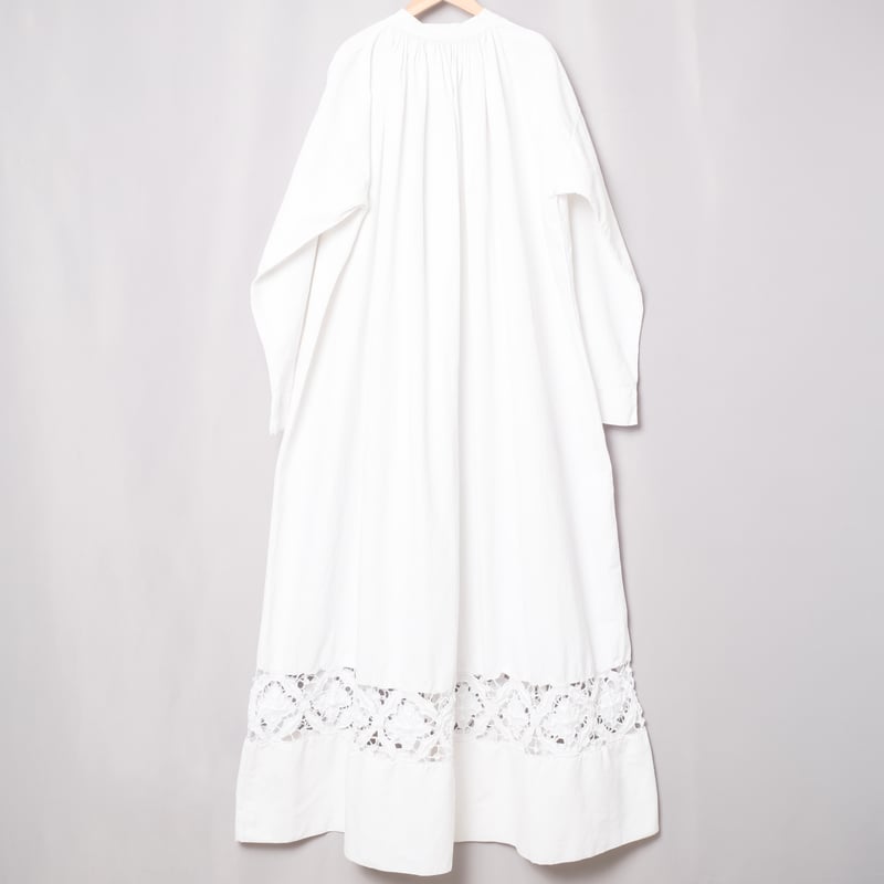 【アンティーク】チャーチスモック ホワイト レース ロング【教会服】 Early 1900s France Antique Cotton Church Smock