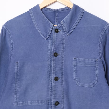 40-50s France Vintage Le Vauxois Blue Moleskin Work Jacket