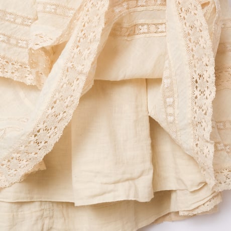 40s France Vintage Cotton  Lace Skirt（Ecru)