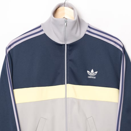 70-80s Vintage adidas Ventex Track Jacket Grey × Navy × Pale Yellow (Made in France)