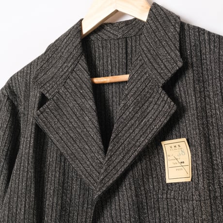 40s France Vintage Black Chambray Stripe Tailored Jacket Dead Stock