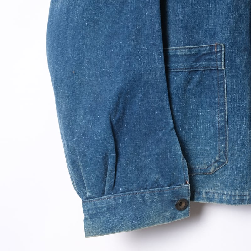 30s France Vintage Indigo Cotton Linen Work Ja