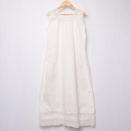 Early 1900s France Antique Cotton No sleeve Night Dress