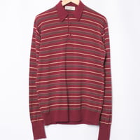 70s JOHN SMEDLEY Merino Wool Knit Polo Shirt Burgundy（Made in England)