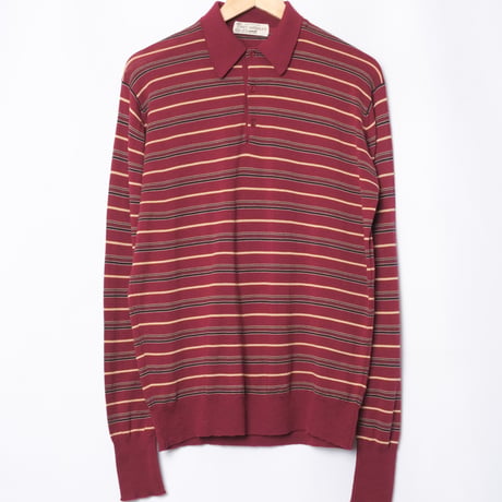 70s JOHN SMEDLEY Merino Wool Knit Polo Shirt Burgundy（Made in England)