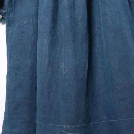 -30s France Antique Indigo linen Biaude (Fullopen)