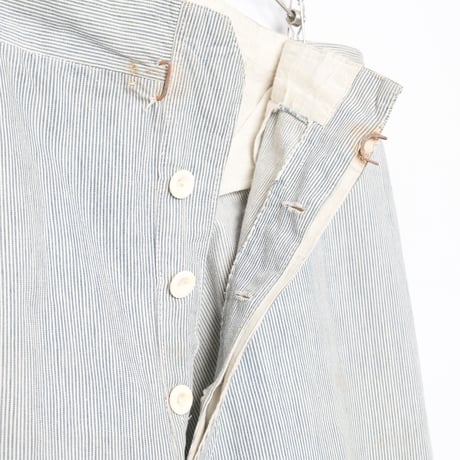 -30s France Vintage Belle Jardiniere Striped Cotton Trousers