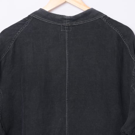 30-40s France Vintage SALACHE Black Linen  Maquignon Coat Size 60L