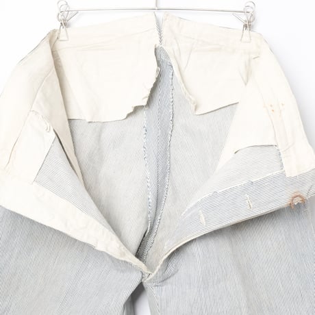 -30s France Vintage Belle Jardiniere Striped Cotton Trousers