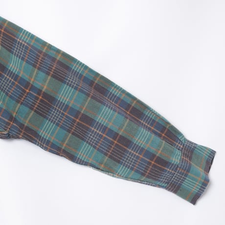 40-50s France Vintage Checked Granpa Shirt Green × Navy Stripes