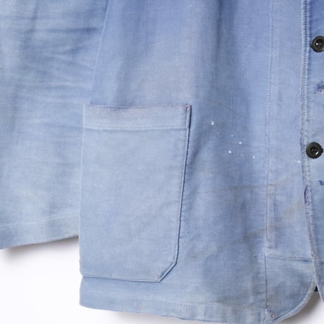 50s France Vintage Lapel Blue Moleskin Work Jacket
