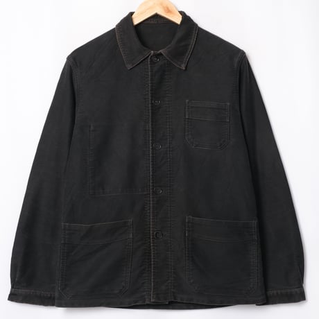 40-50s France Vintage Le Mont St Michel Black Moleskin Jacket