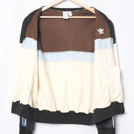 70-80s Vintage adidas Ventex Track Jacket Ivory × Black × Light Blue (Made in France)