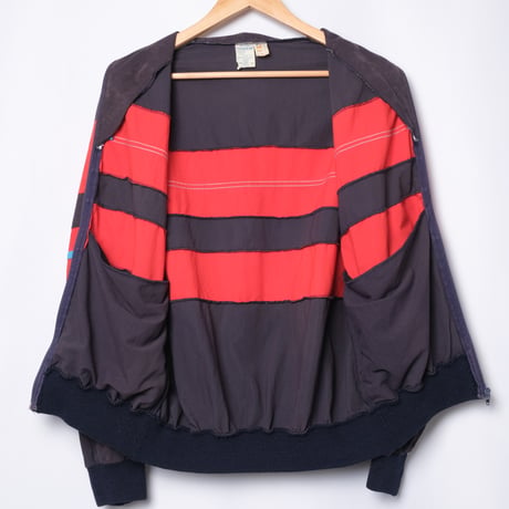 70-80s Vintage adidas Ventex Velours Track Jacket Dark Navy × Red (Made in France)