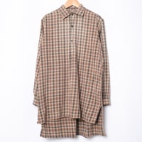 40-50s France Vintage Checked Granpa Shirt Orange × Dark Brown