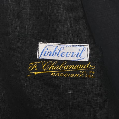 30-40s France Vintage Linbleuvil Black Linen  Maquignon Coat Dead Stock