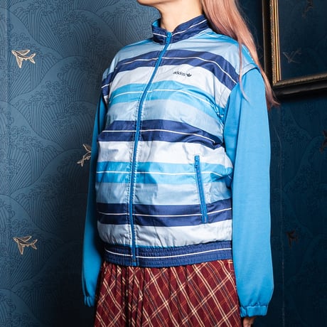 80s Vintage adidas Track Jacket Stripe Navy × Light Blue (Made in West Germany)