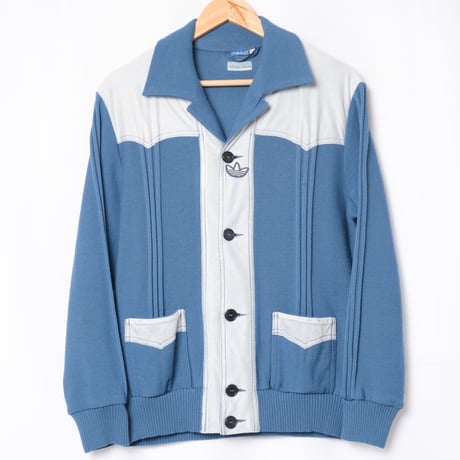 70-80s Vintage adidas Button Knit Jacket Blue Grey (Made in West Germany)