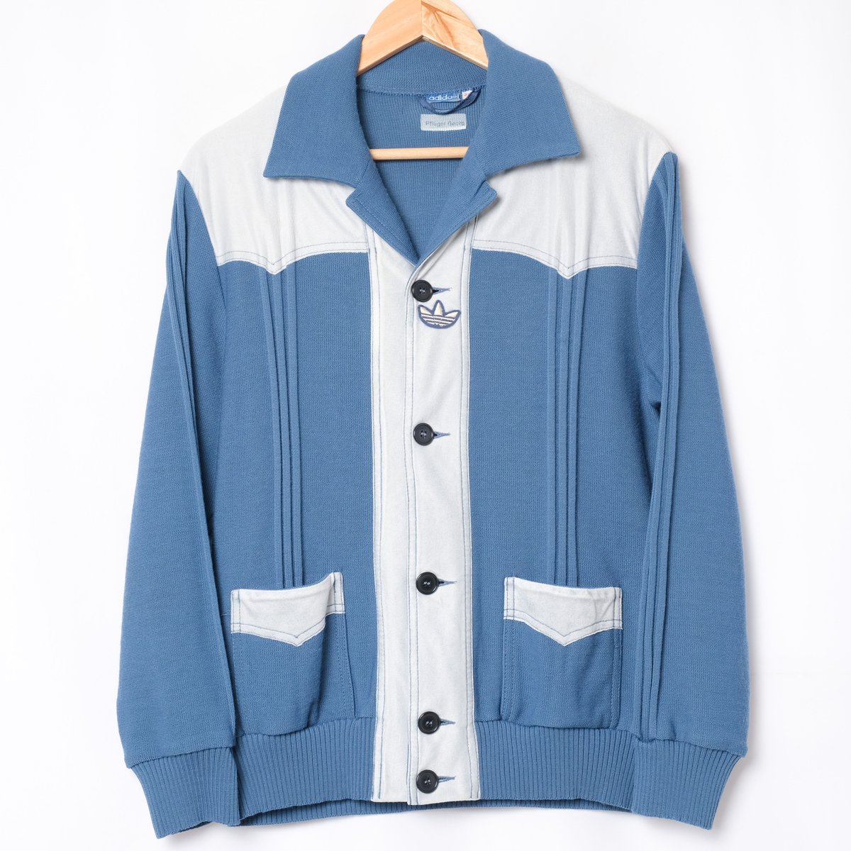 70-80s Vintage adidas Button Knit Jacket Blue G 70-80s Vintage adidas Button Knit Jacket Blue G