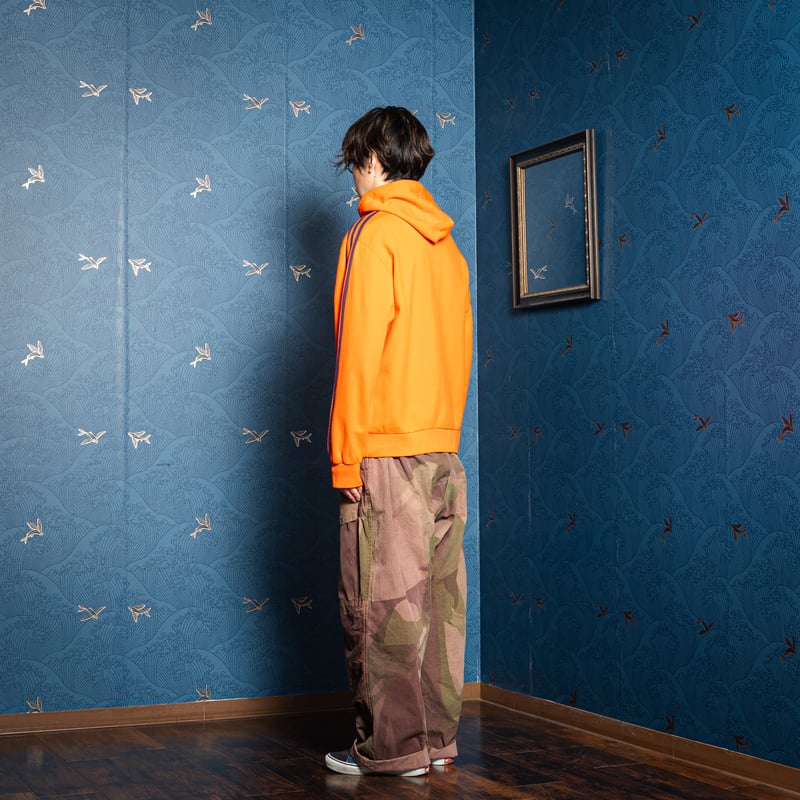 ビンテージ　ポケット付き　前Vスウェット　オレンジ　パックプリント　ボロ 70s Vintage adidas Ventex Hoodie Track Jacket O