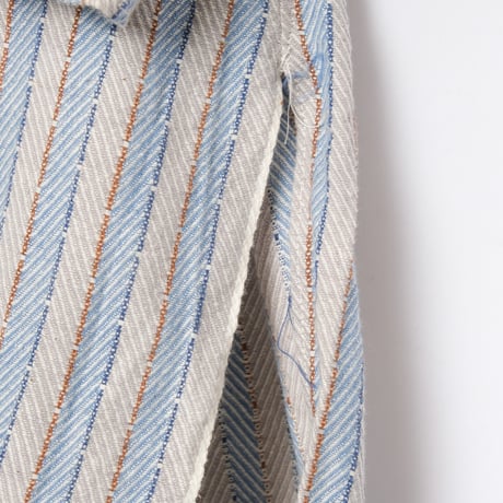 30-40s France Vintage Cotton Stripe Granpa Shirts Light Blue × White