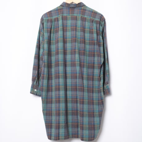 40-50s France Vintage Checked Granpa Shirt Green × Navy Stripes