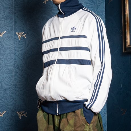 70-80s Vintage adidas Ventex Track Jacket Model First White × Navy (Made in France)