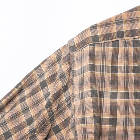 40-50s France Vintage Checked Granpa Shirt Orange × Dark Brown