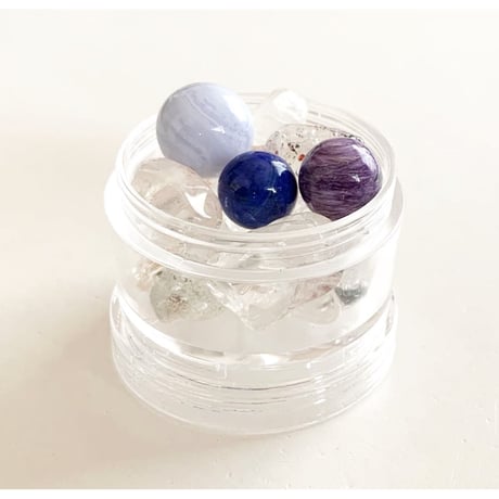 ちょこっと瞑想スフィアセット＊チャロアイト10mm／ラピスラズリ マドンナブルー10mm／ブルーレースアゲート12mm