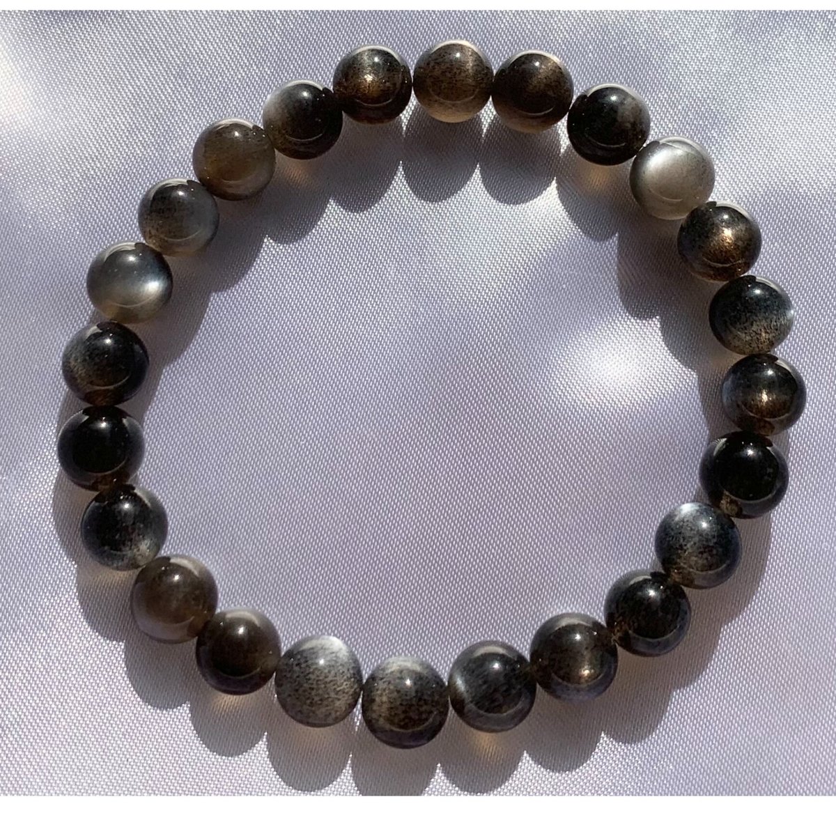 ブラックスター ムーンストーン＊ブレスレット 8mmビーズ／内周16cm