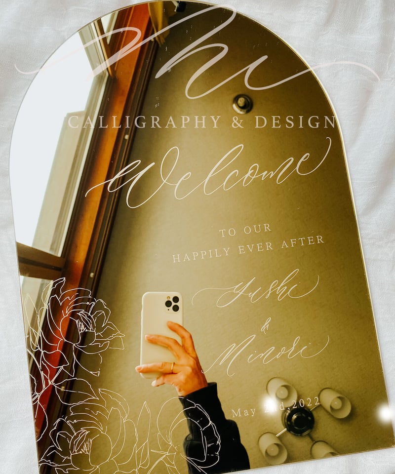 ウェルカムミラー　アーチ型 ミラーウェルカムボード】アーチ型 結婚式、新居、誕生日、出産