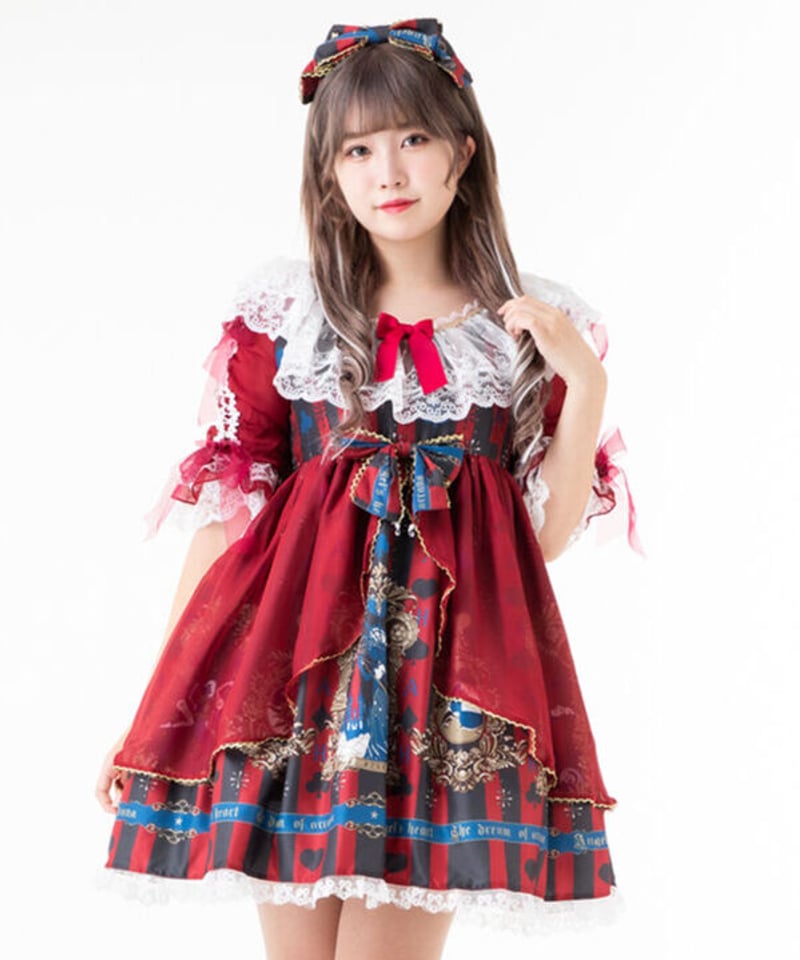あっこ　アリスx トランプ柄&ティーパーティ柄ロリータドレス 和風アリスロリータセットアップ | Maiden's Rêve