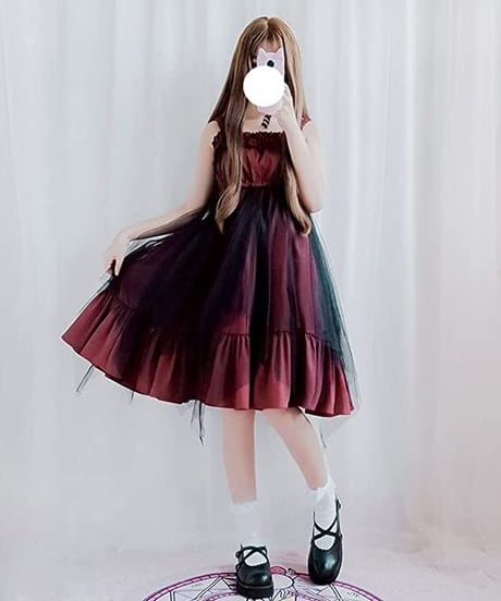 ダークプリンセスOP ゴスロリ ロリィタ ワンピース ジャンスカ レッド シフォン