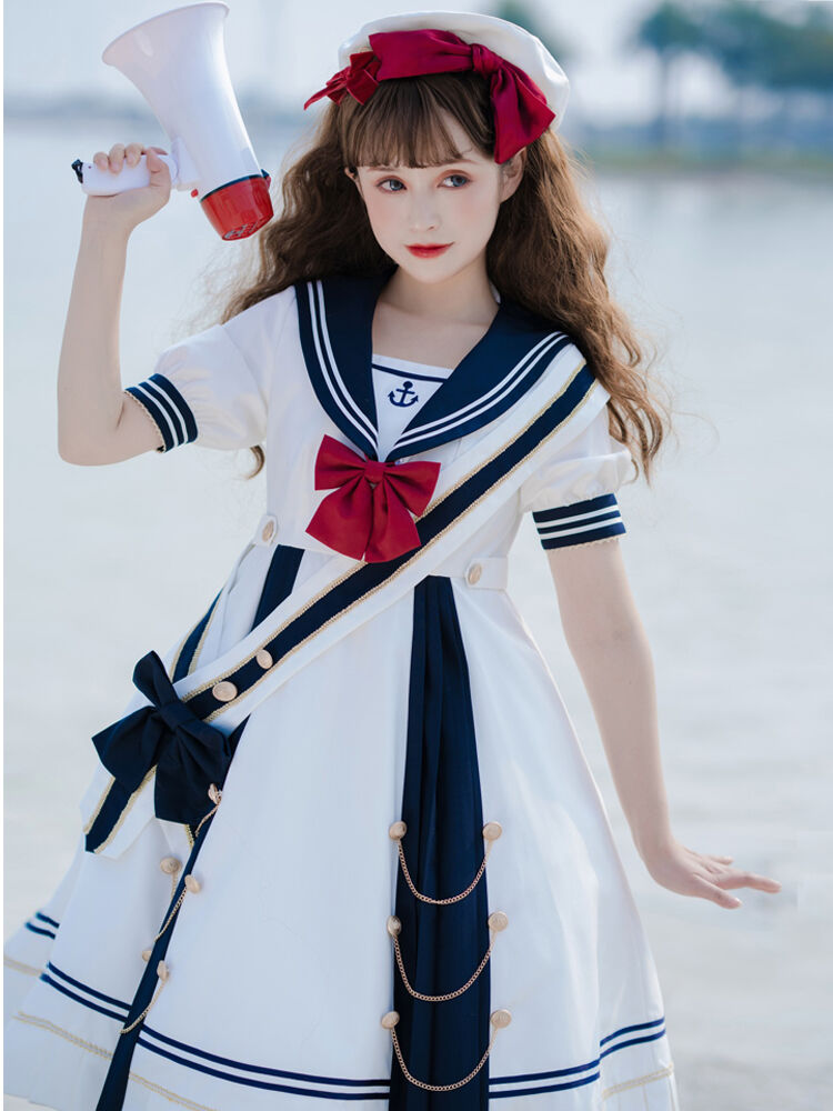 完成品ハンドメイド♡90cmアリス風うさ耳セーラーワンピース パステルカラーうさ耳セーラー襟ワンピース – ロリータ