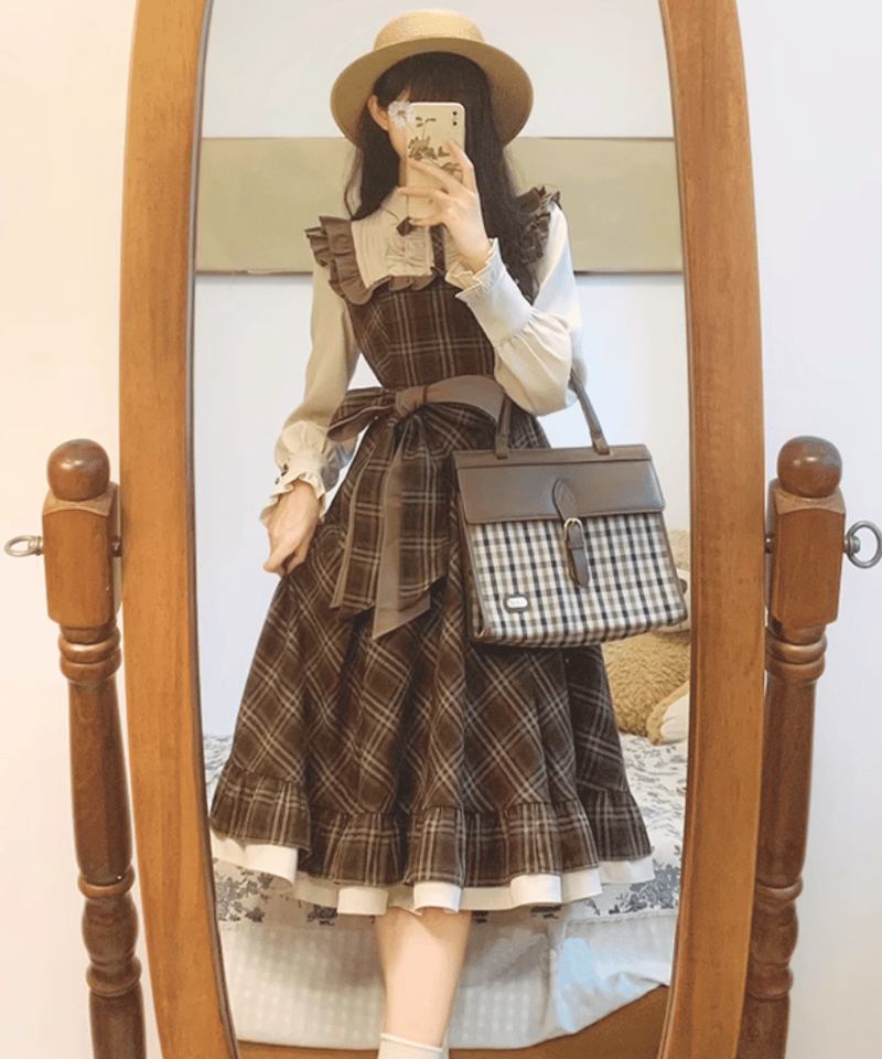 Darich チェック柄 半袖ワンピース ブラウン系 Darich チェック柄 半袖ワンピース ブラウン系 Darich チェック