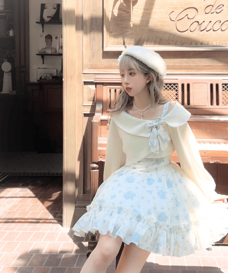 d.Alice】 オフショルダーセーター付き ローズワンピース