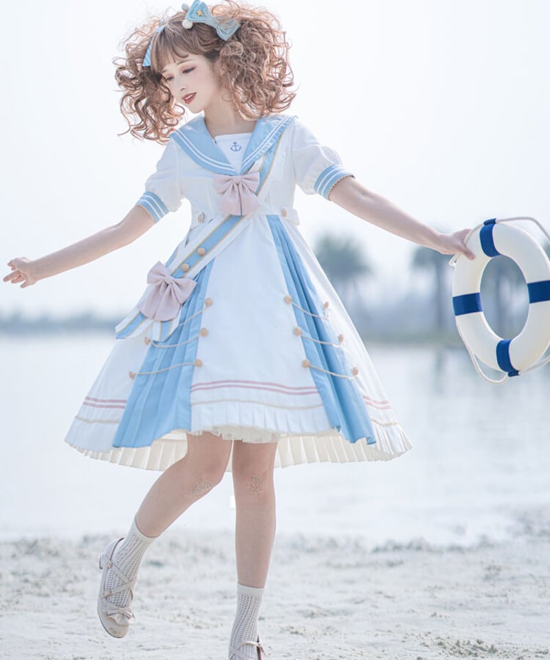 海外ロリータ セーラー風 d.Alice】海風セーラーワンピース ゴスロリ ロリータ マリン