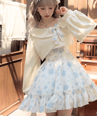 【d.Alice】 ローズ柄 ワンピース＆オフショルセーターセット ブルー
