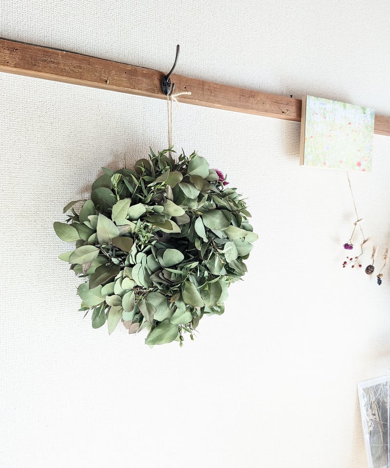 ユーカリポポラスのシンプルでグリーンなドライフラワーリース