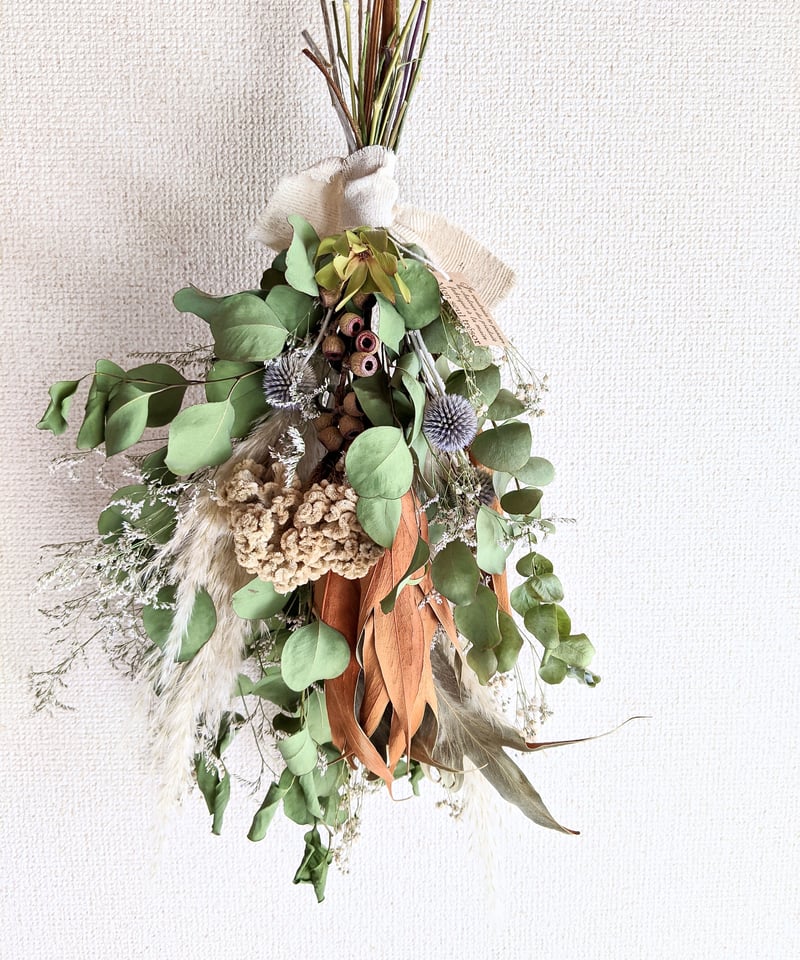 ユーカリ香るグリーンリース　パンパスグラス　グレビレア ユーカリ香るグリーンリース パンパスグラス グレビレア