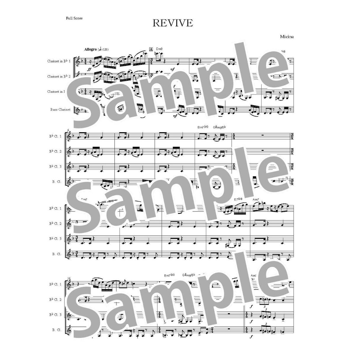 楽譜「REVIVE」／クラリネット4重奏 | Micina Music Store