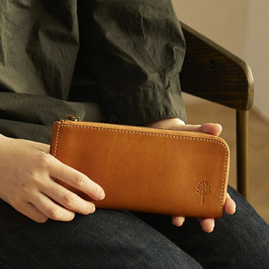 【展示サンプル】 ドロップツリーL型ロングウォレット キャメル WL09-18-19S38