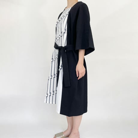 WASHI SHIMA WIDE DRESS<NAVY>