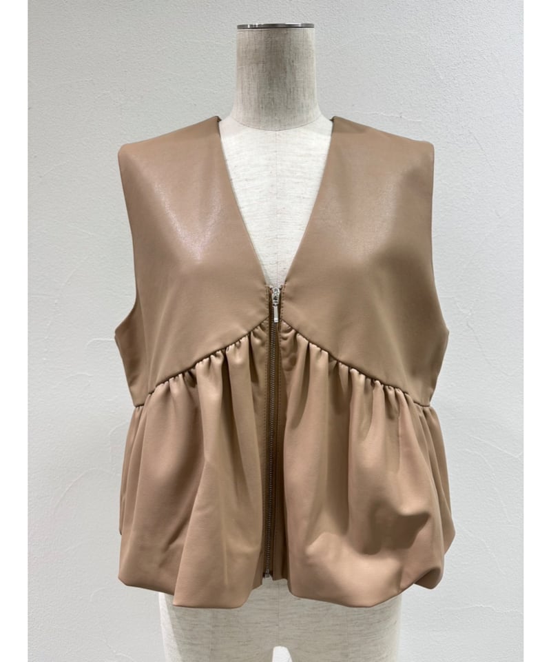 ヴィーガンレザーバルーンギャザーベスト / CYAN TOKYO | CALENDRIER o