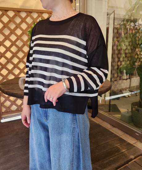 シアーロンTパネルボーダーニット　612-25069  / QTUME