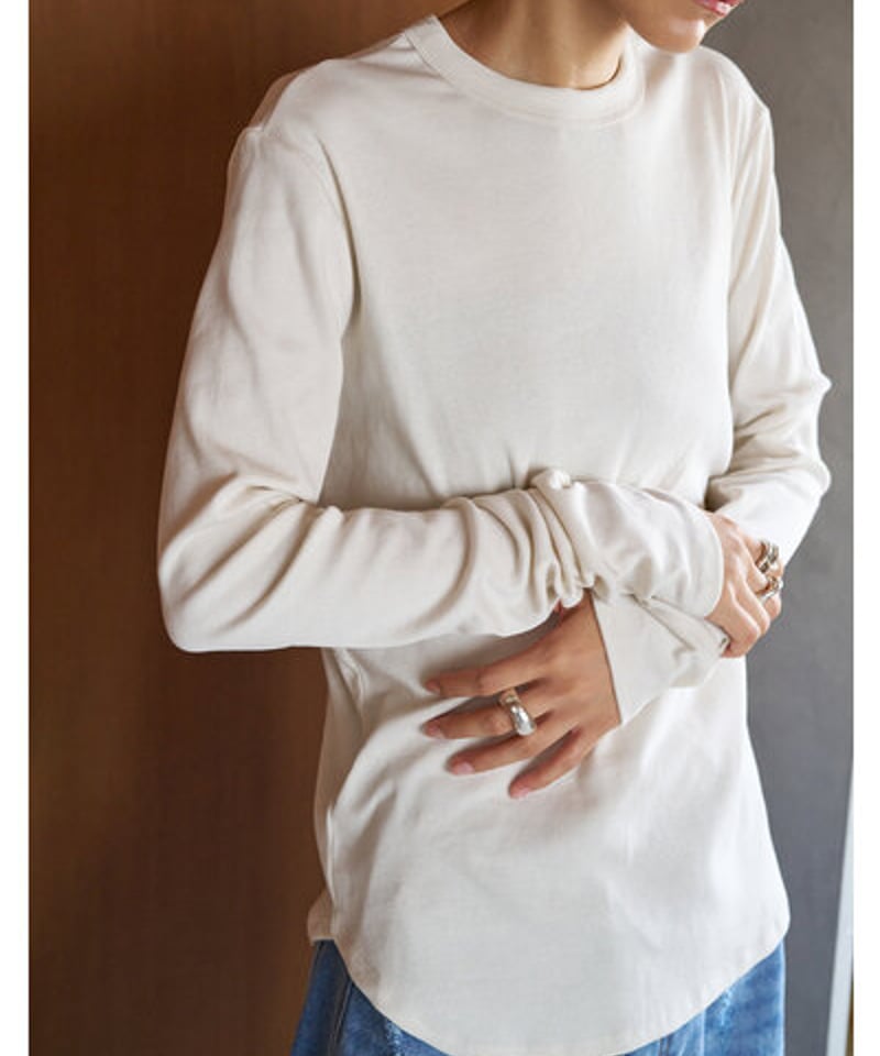 YENN◆長袖カットソー/FREE/コットン/GRY/Y244-81090 コットンリブロングTシャツ Y244-81090-4 / YENN | CALENDRIER