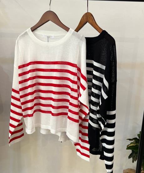 シアーロンTパネルボーダーニット　612-25069  / QTUME