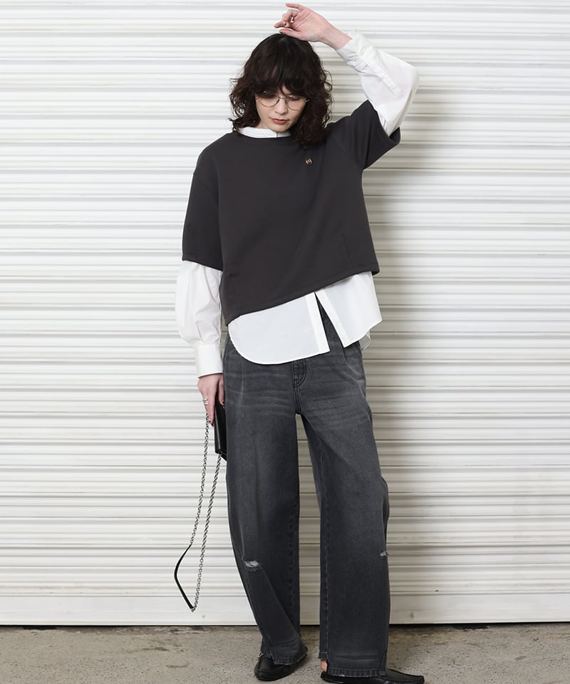 CURVED SEAM DENIM PANTS/GRAY / YENN | CALENDRIE CURVED SEAM DENIM PANTS/GRAY / YENN | CALENDRIE